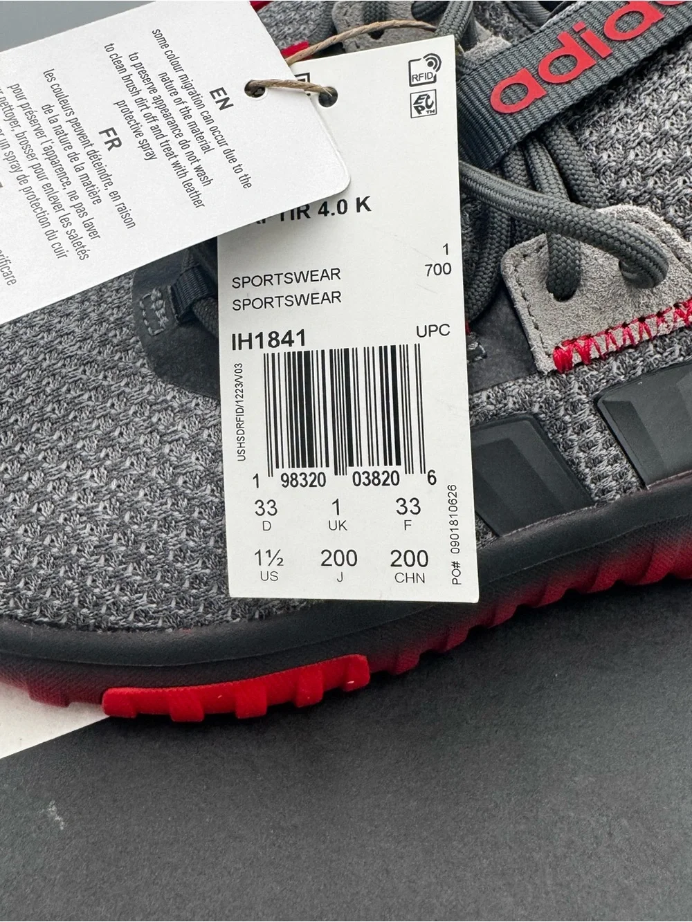 Adidas Kaptir 4.0 K Kids Shoes 1.5 Grey Five Better Scarlet Red NIB IH1841